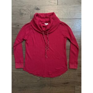 Sundance Womens Red Waffle Knit Cowl Neck Drawstring Pullover Sweater‎ Size M